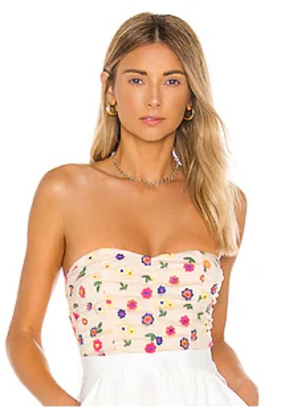 Lovers + Friends Youlanda Strapless Bodysuit XS Cream Neon Floral